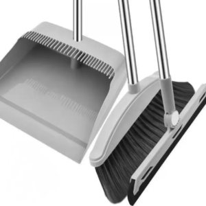 Sweeping Broom Set, Stainless Steel Plastic Long Scraping Dustpan Combo